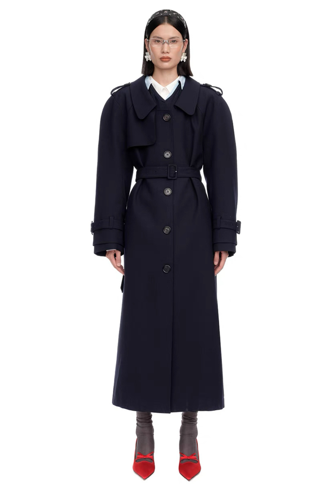 SHUSHU/TONG LONG LAPEL TRENCH COAT_NAVY