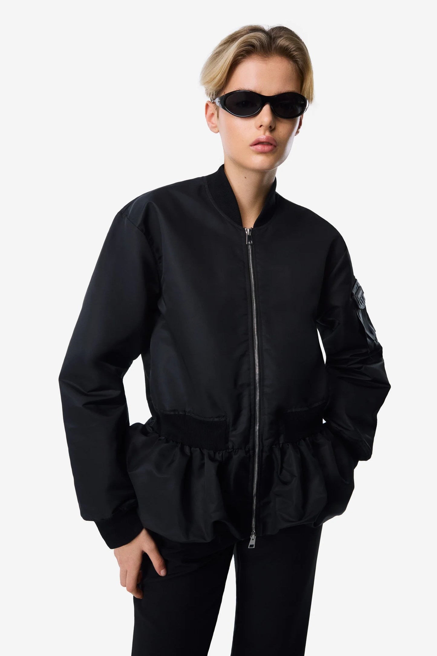 COPERNI WOVEN GATHERED HEM BOMBER JACKET