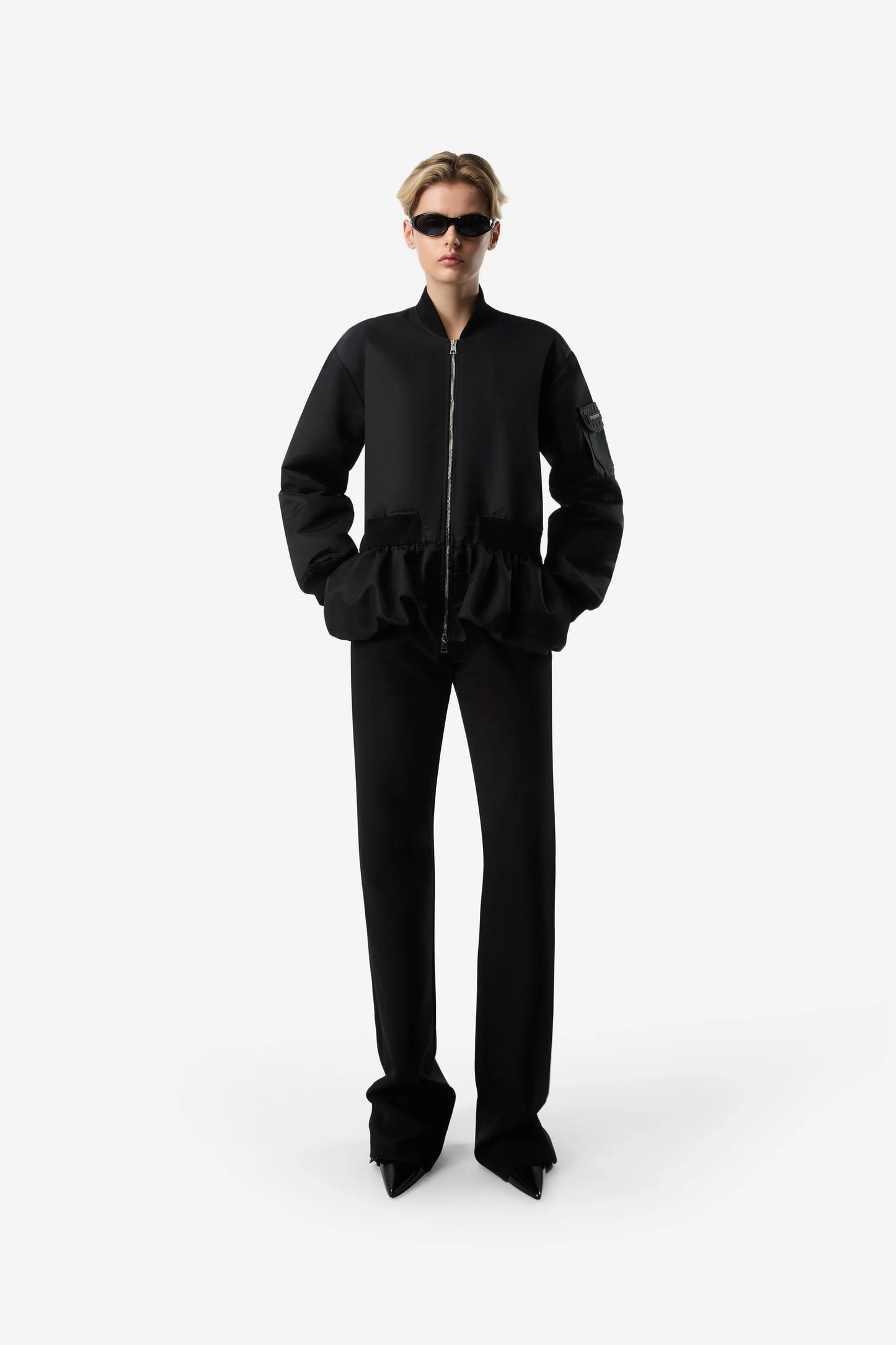 COPERNI WOVEN GATHERED HEM BOMBER JACKET