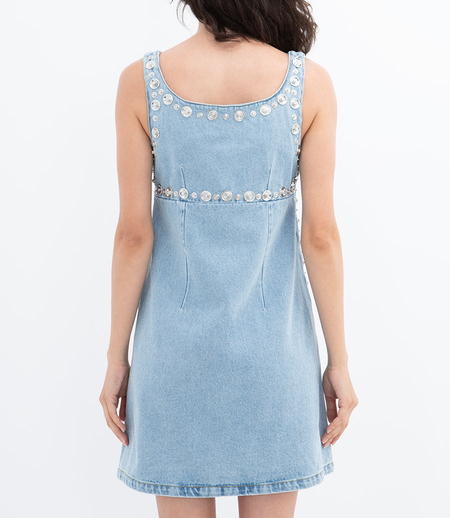COPERNI WOVEN STUDDED DENIM MINI DRESS