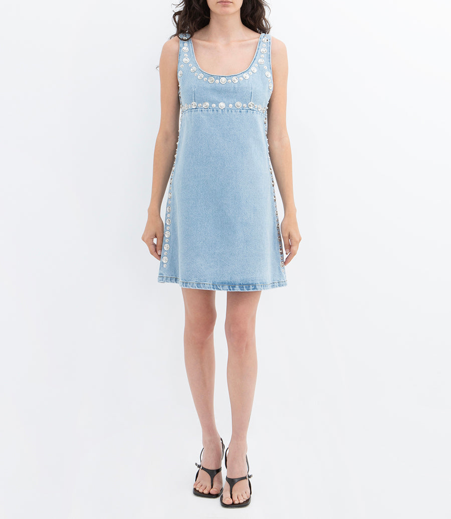 COPERNI WOVEN STUDDED DENIM MINI DRESS