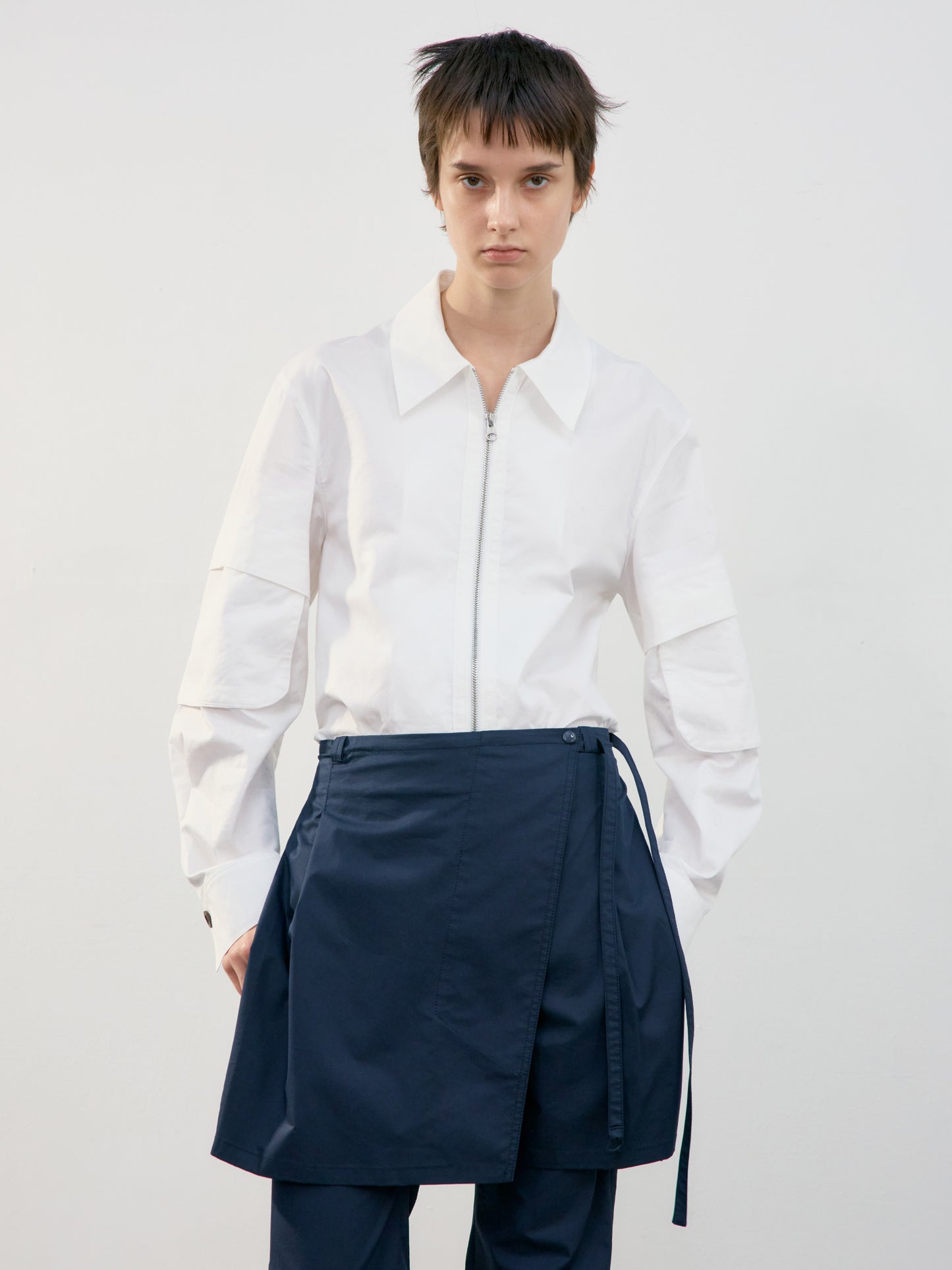 LOW CLASSIC NEW LAYERED WRAP SKIRT PANTS_NAVY