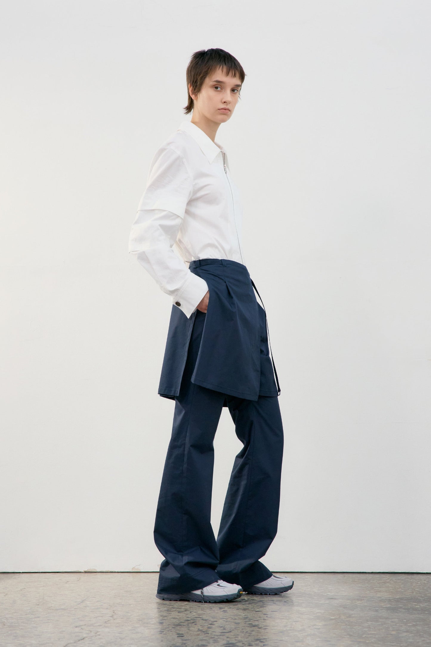 LOW CLASSIC NEW LAYERED WRAP SKIRT PANTS_NAVY
