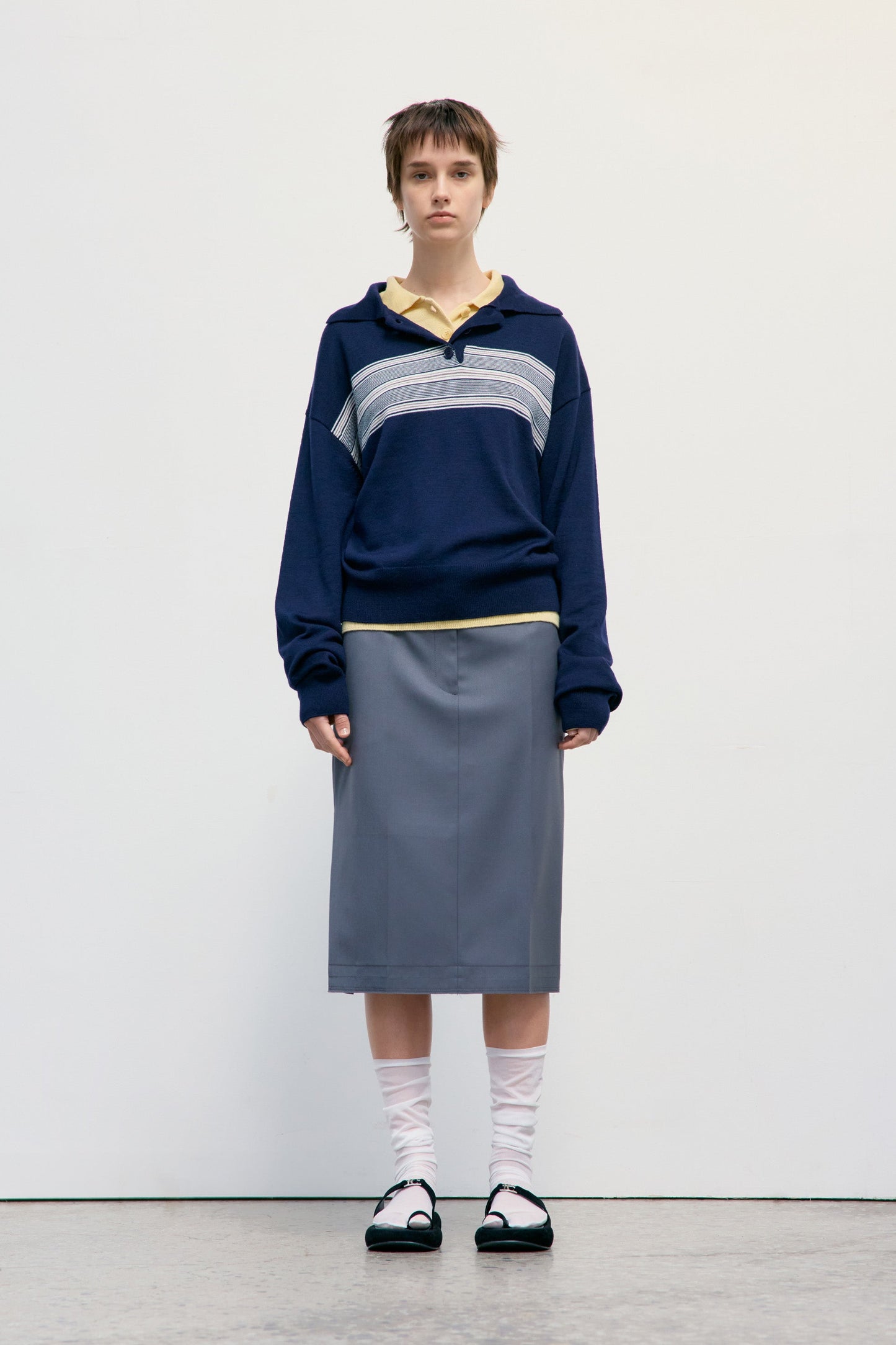 LOW CLASSIC MULTI STRIPE PIQUE KNIT TOP_NAVY