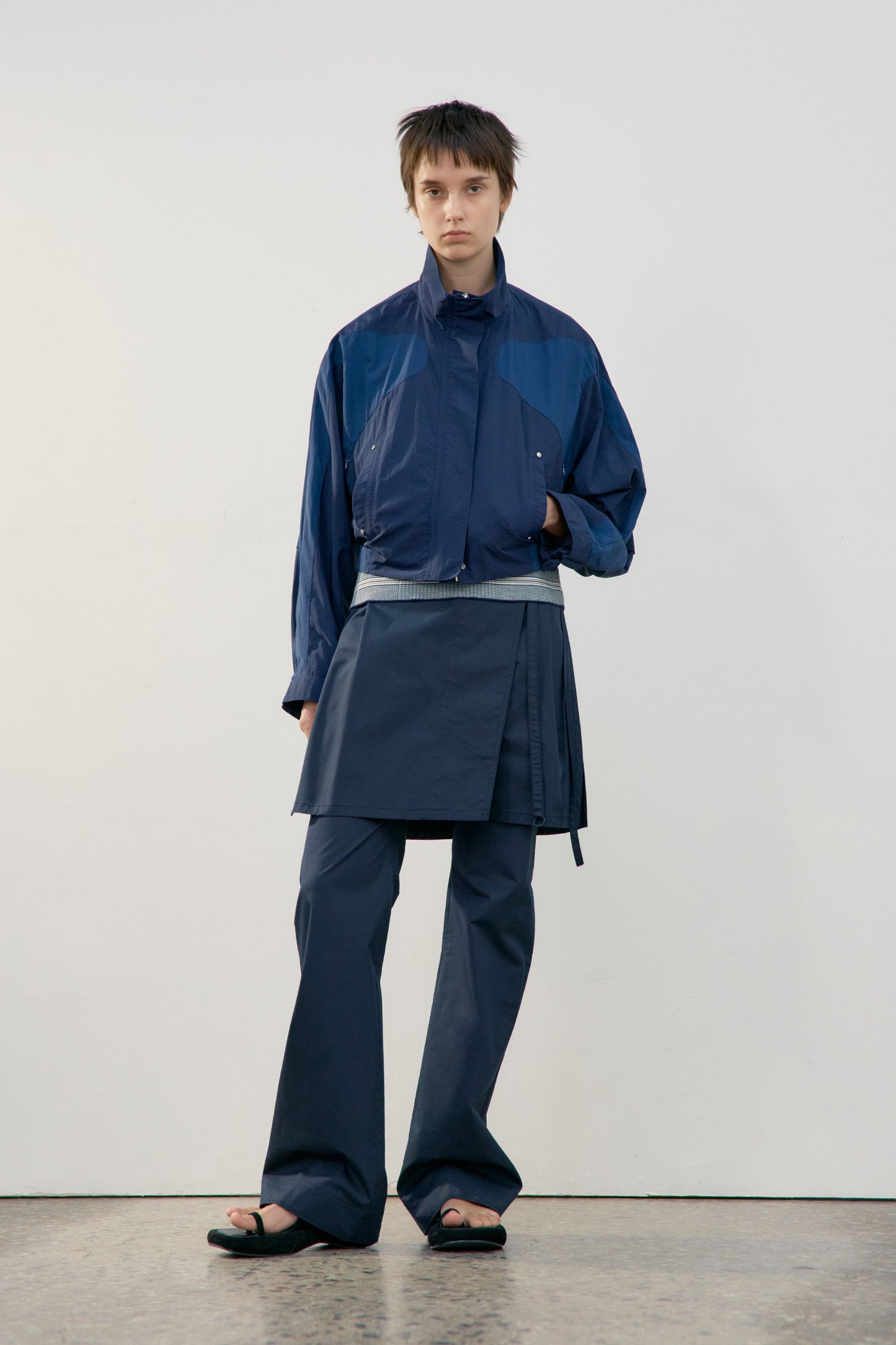 LOW CLASSIC NEW LAYERED WRAP SKIRT PANTS_NAVY