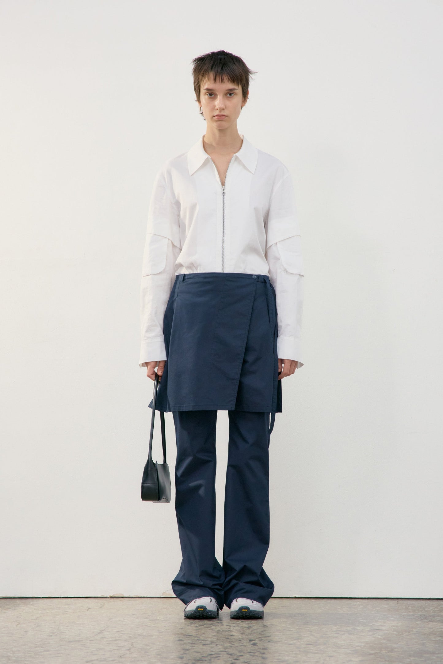 LOW CLASSIC NEW LAYERED WRAP SKIRT PANTS_NAVY