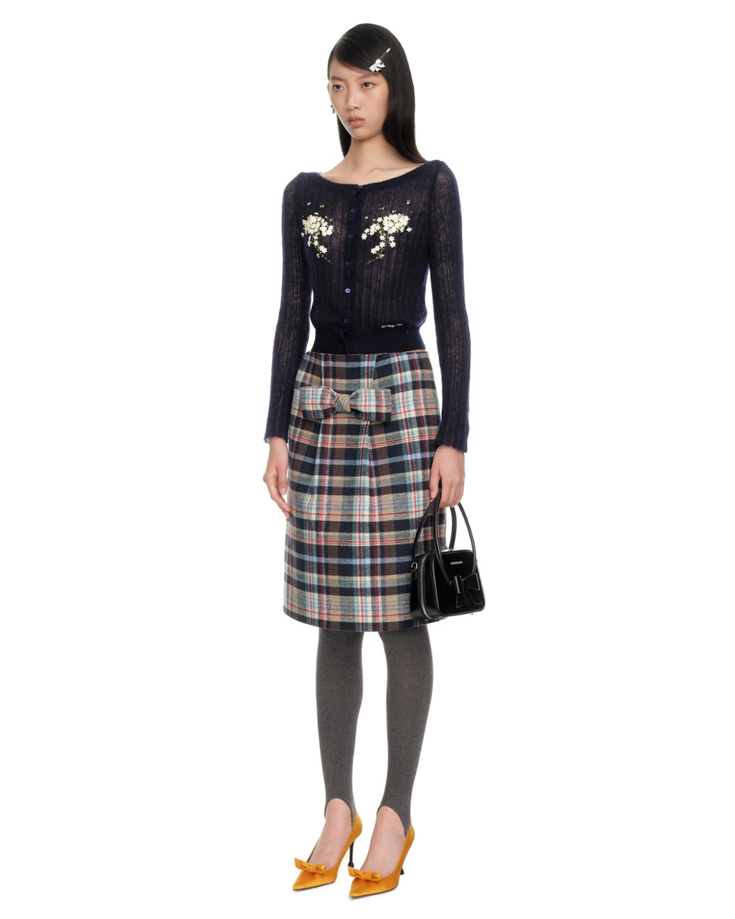 SHUSHU/TONG BEADED FLORAL KNIT CARDIGAN_NAVY