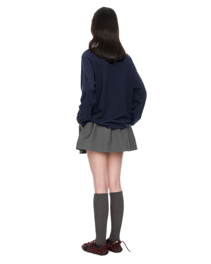 SHUSHU/TONG RUFFLE TRIM COTTON LONG SLEEVE TOP_NAVY