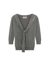 SHUSHU/TONG LACE UP KNIT TOP_GREY