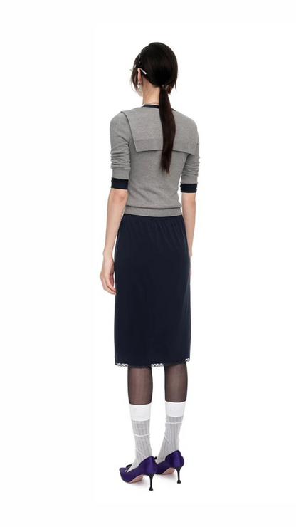 SHUSHU/TONG LACE UP KNIT TOP_GREY