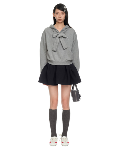 SHUSHUTONG BOW-TIE COTTON HOODIE_GREY