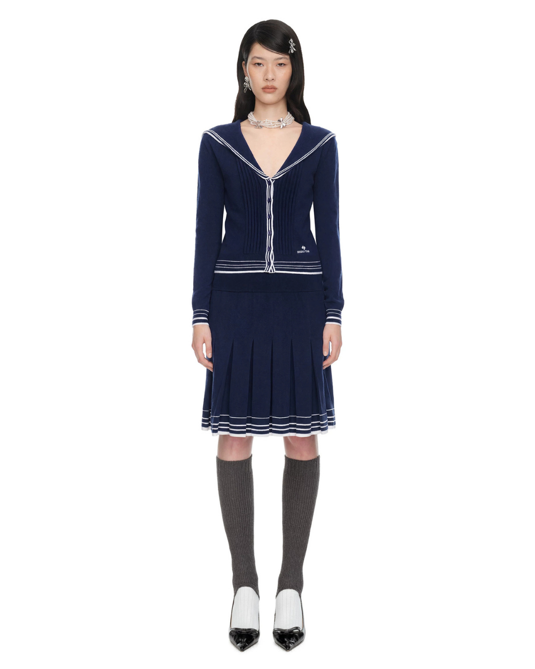 SHUSHU/TONG SAILOR-COLLAR WOOL KNIT CARDIGAN_NAVY