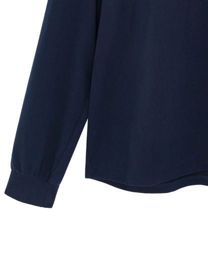 SHUSHU/TONG RUFFLE TRIM COTTON LONG SLEEVE TOP_NAVY