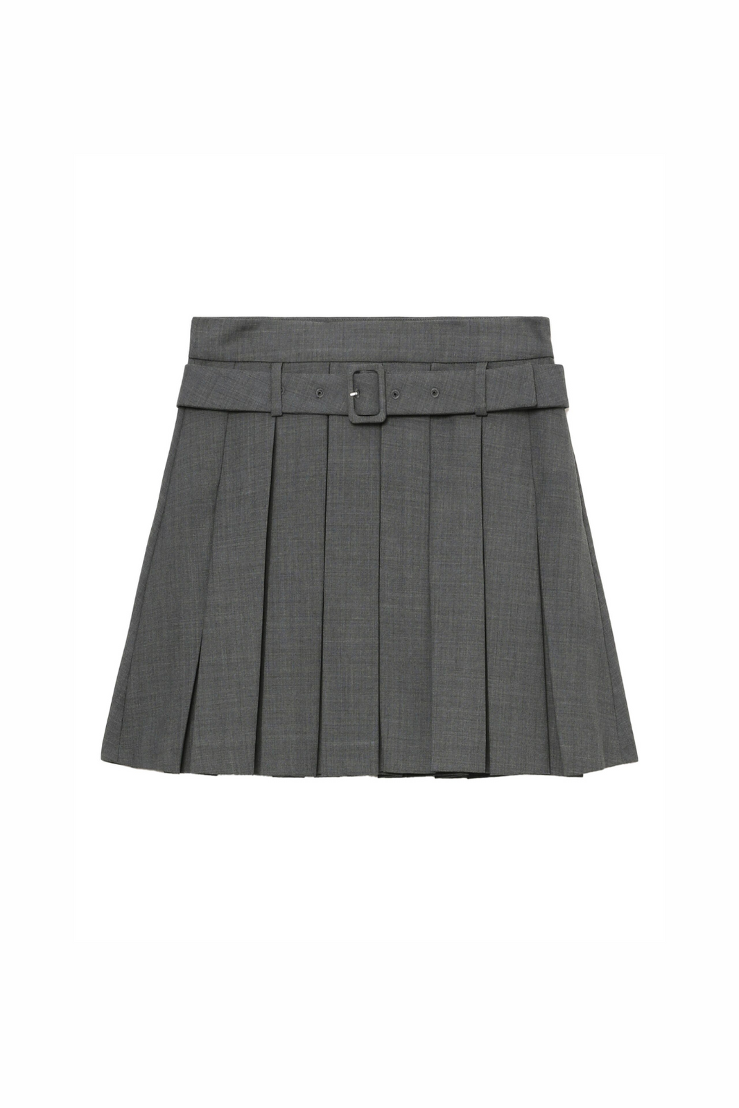 SHUSHU/TONG BELT-EMBELLISHED PLEATED SKIRT_GREY