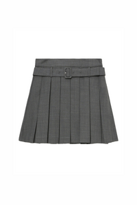 SHUSHU/TONG BELT-EMBELLISHED PLEATED SKIRT_GREY