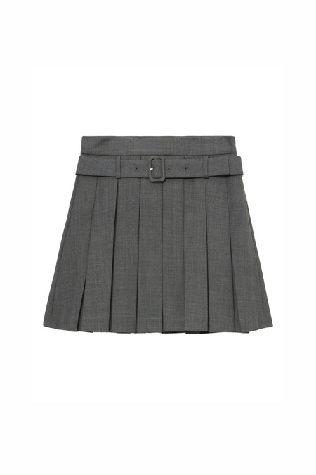 SHUSHU/TONG BELT-EMBELLISHED PLEATED SKIRT_GREY