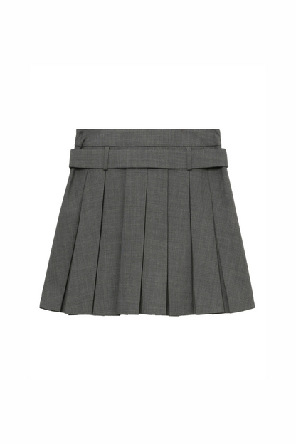 SHUSHU/TONG BELT-EMBELLISHED PLEATED SKIRT_GREY