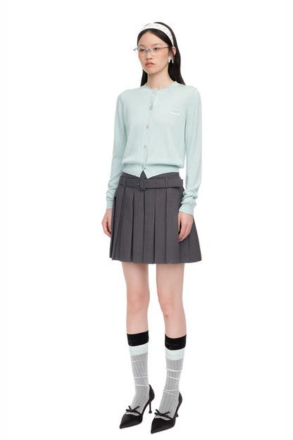 SHUSHU/TONG BELT-EMBELLISHED PLEATED SKIRT_GREY