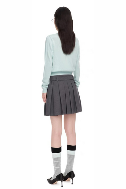 SHUSHU/TONG BELT-EMBELLISHED PLEATED SKIRT_GREY