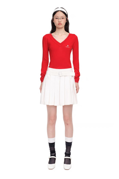 SHUSHU/TONG BELT-EMBELLISHED PLEATED SKIRT_WHITE