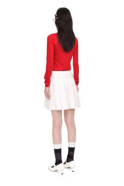 SHUSHU/TONG BELT-EMBELLISHED PLEATED SKIRT_WHITE