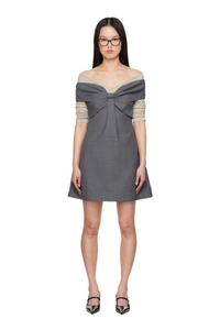 SHUSHU/TONG BOW OFF SHOULDER DRESS_GREY