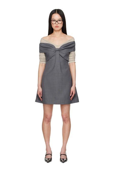 SHUSHU/TONG BOW OFF SHOULDER DRESS_GREY