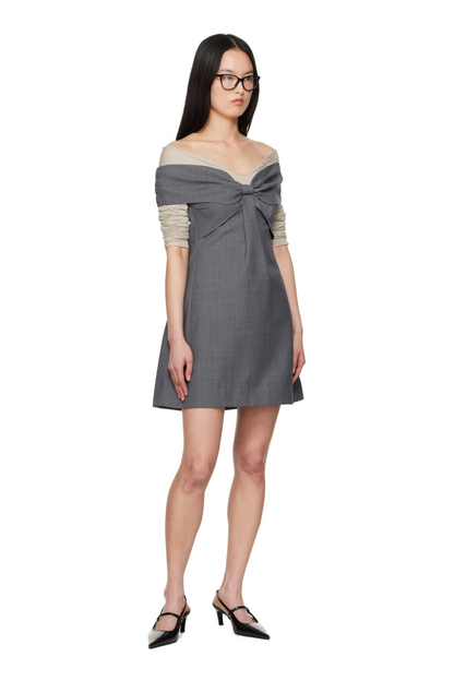 SHUSHU/TONG BOW OFF SHOULDER DRESS_GREY