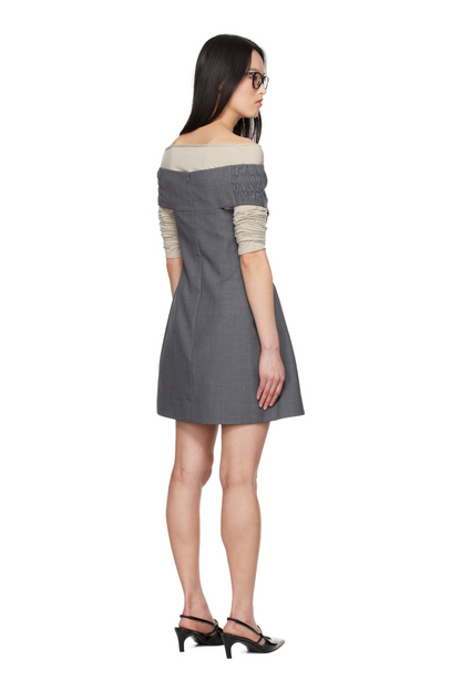 SHUSHU/TONG BOW OFF SHOULDER DRESS_GREY