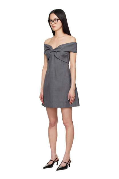 SHUSHU/TONG BOW OFF SHOULDER DRESS_GREY