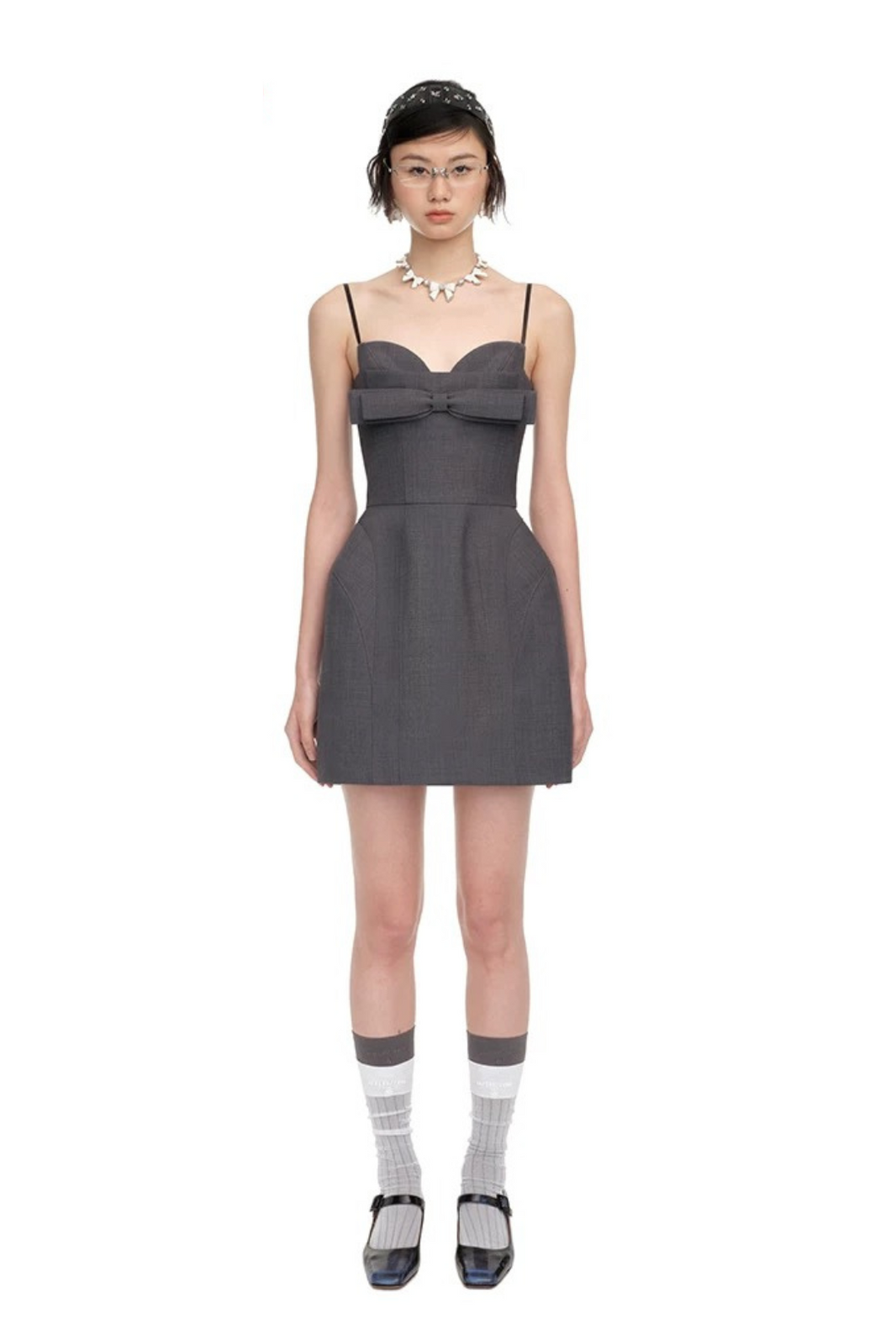 SHUSHU/TONG DOUBLE BOW SLING DRESS_GREY