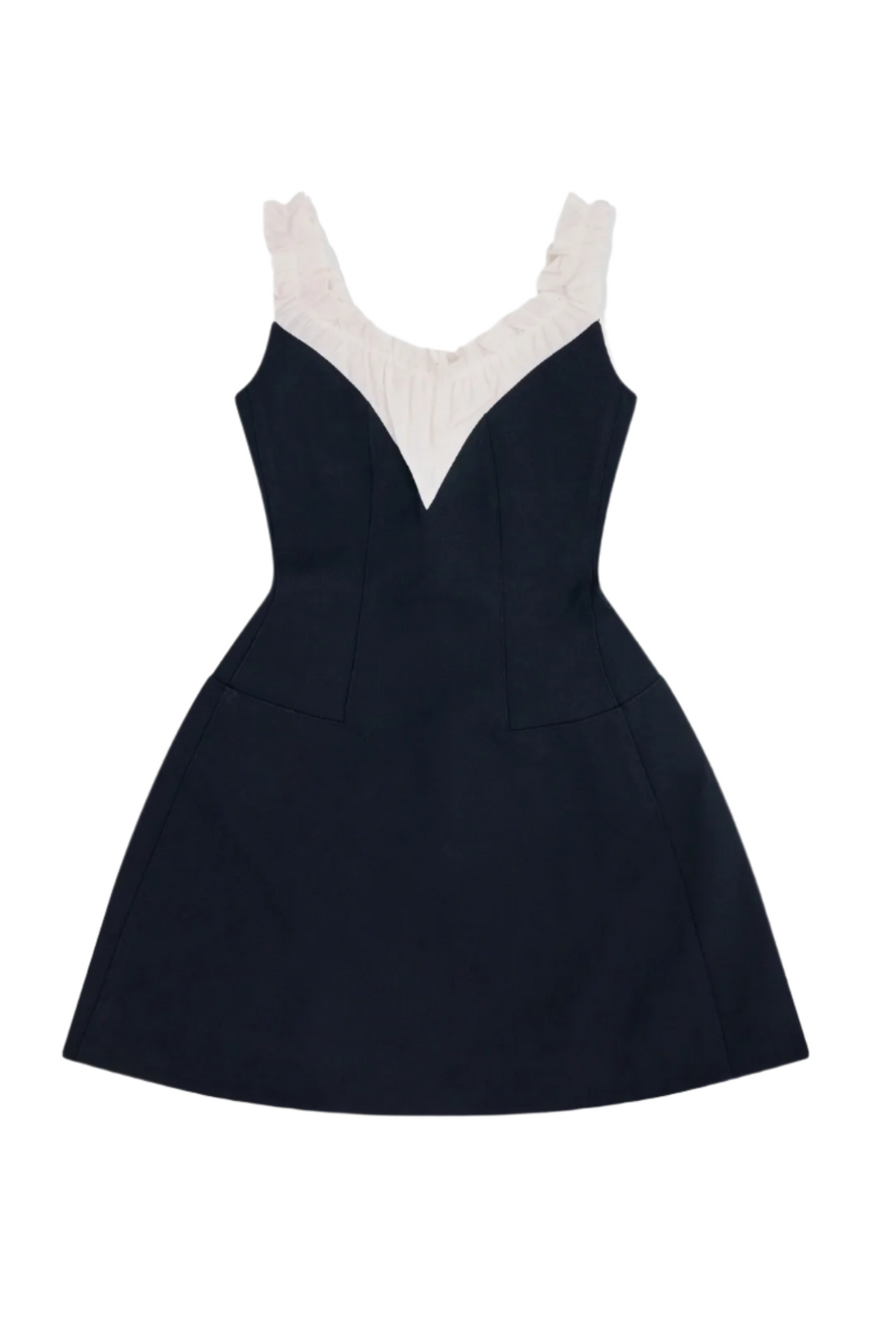 SHUSHU/TONG PATCHWORK PLEATED COLLAR DRESS_NAVY