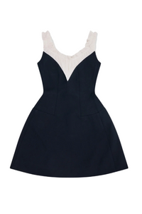 SHUSHU/TONG PATCHWORK PLEATED COLLAR DRESS_NAVY