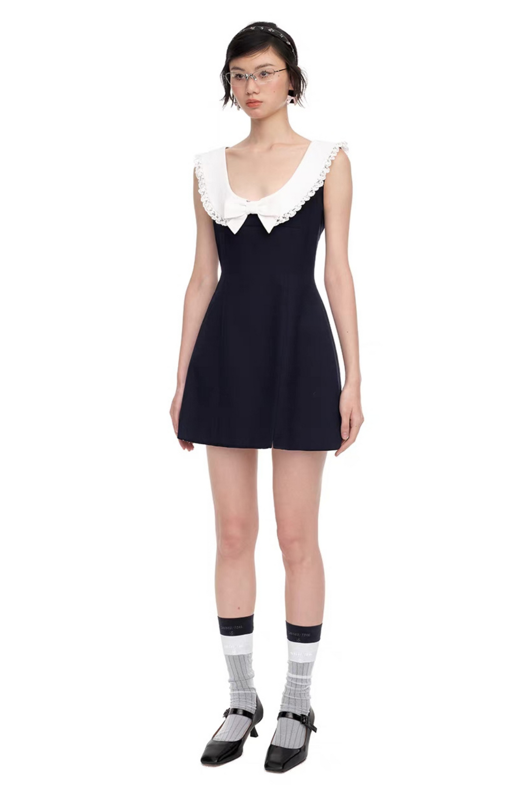 SHUSHU/TONG ROUND NECK SLEEVELESS DRESS_NAVY