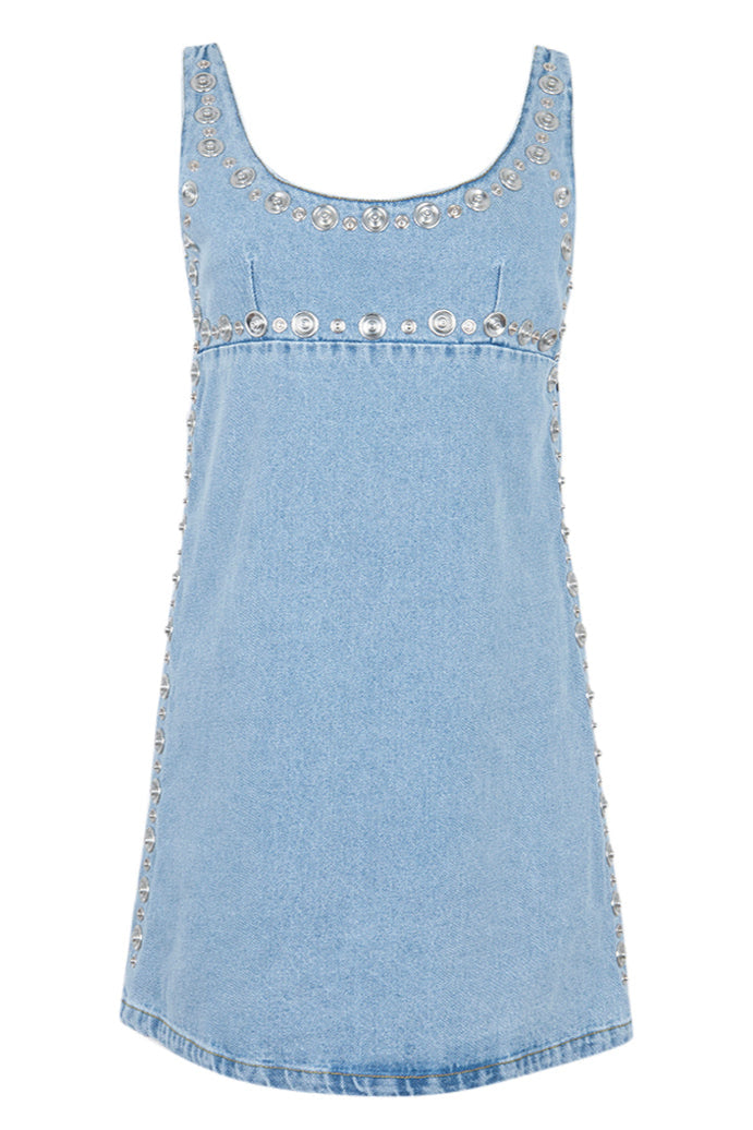 COPERNI WOVEN STUDDED DENIM MINI DRESS