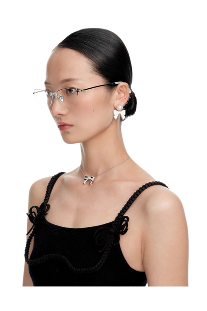 SHUSHU/TONG DOUBLE SIDED CERAMICS BOWNOT NECKLACE