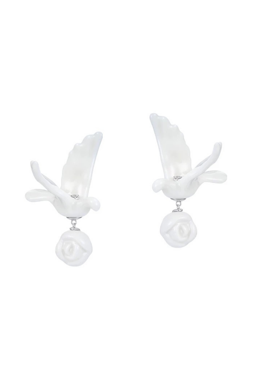 SHUSHU/TONG CERAMICS PIGEON WITH ROSE EARRING_WHITE