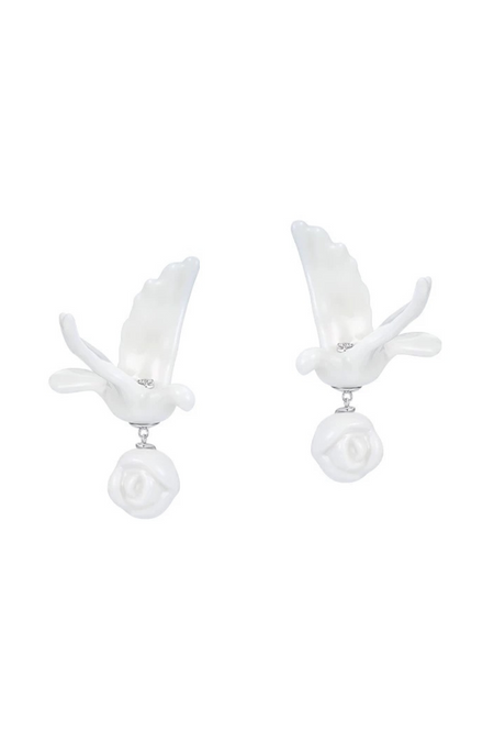 SHUSHU/TONG CERAMICS PIGEON WITH ROSE EARRING_WHITE