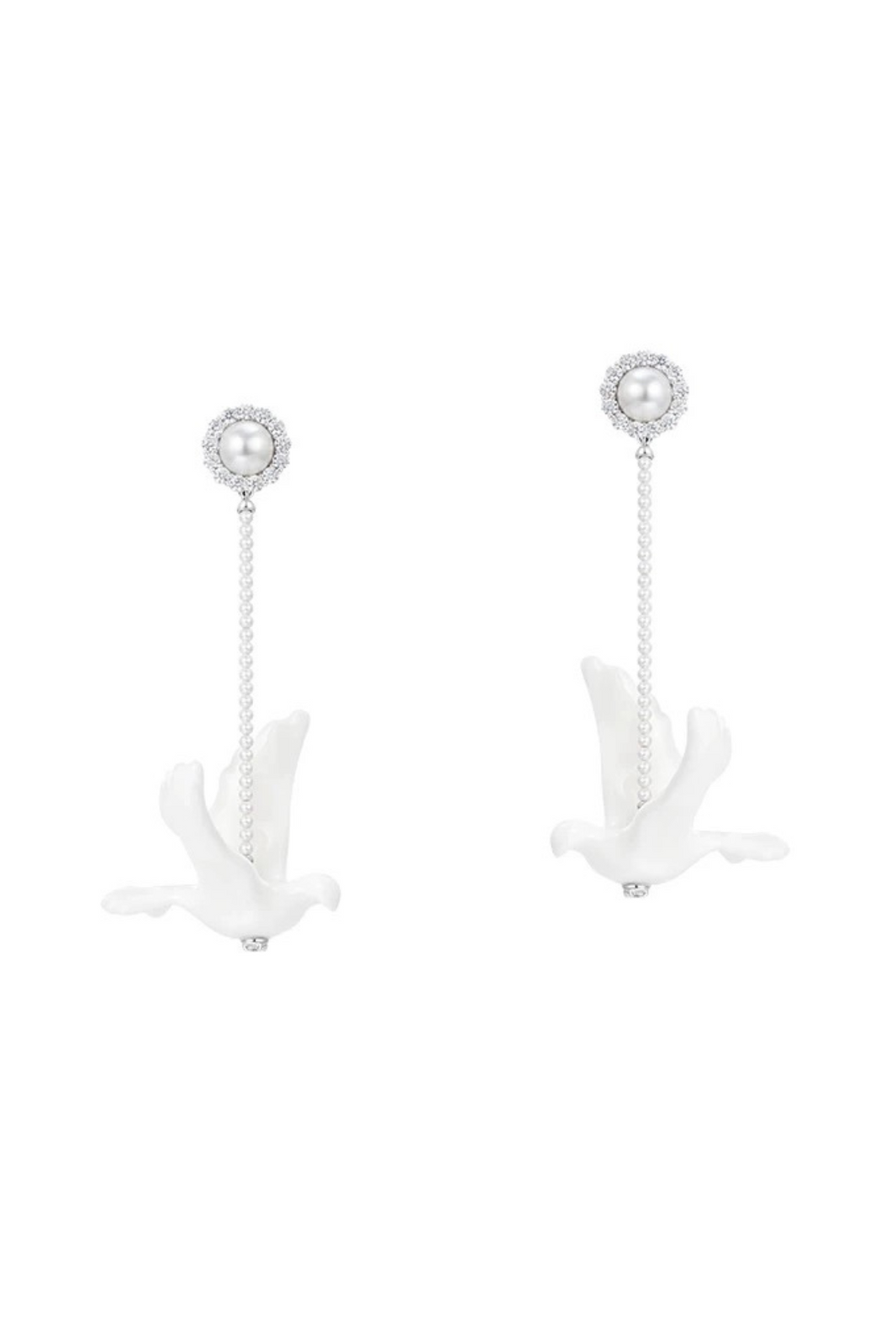 SHUSHU/TONG CERAMICS DOVE AND PERAL DROP EARRINGS_WHITE