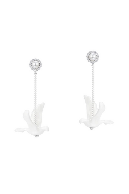 SHUSHU/TONG CERAMICS DOVE AND PERAL DROP EARRINGS_WHITE