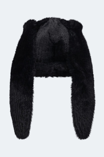 FLUFFY CHUNKY RABBIT BEANIE_BLACK