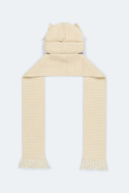 CHUNKY EARS BEANIE SCARF_WHITE