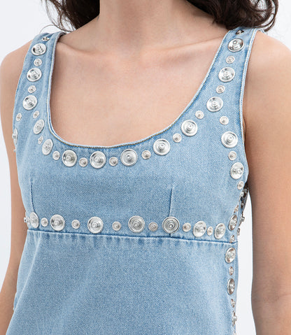 COPERNI WOVEN STUDDED DENIM MINI DRESS