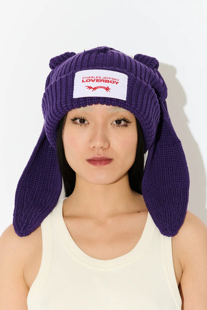 CHUNKY RABBIT BEANIE in PURPLE