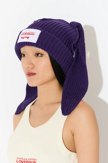 CHUNKY RABBIT BEANIE in PURPLE