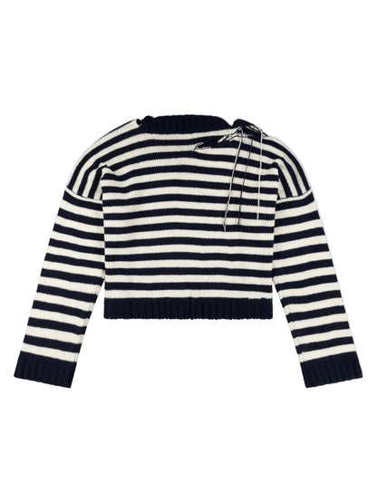 CHARLES JEFFREY LOVERBOY SLASH STRIPE SWEATER IN NAVY ECRU STRIPE