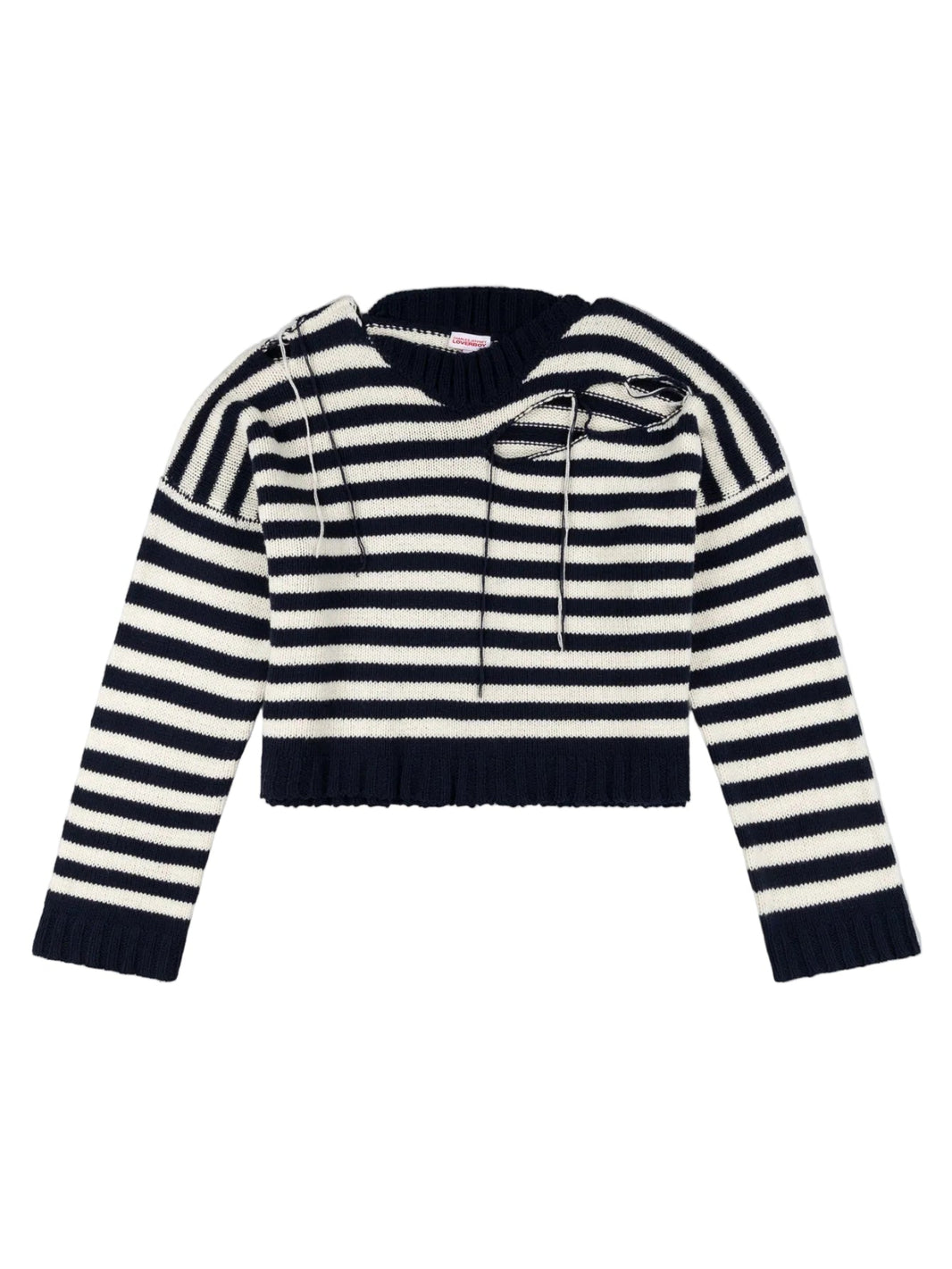 CHARLES JEFFREY LOVERBOY SLASH STRIPE SWEATER IN NAVY ECRU STRIPE