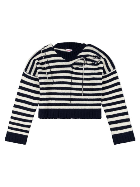 CHARLES JEFFREY LOVERBOY SLASH STRIPE SWEATER IN NAVY ECRU STRIPE