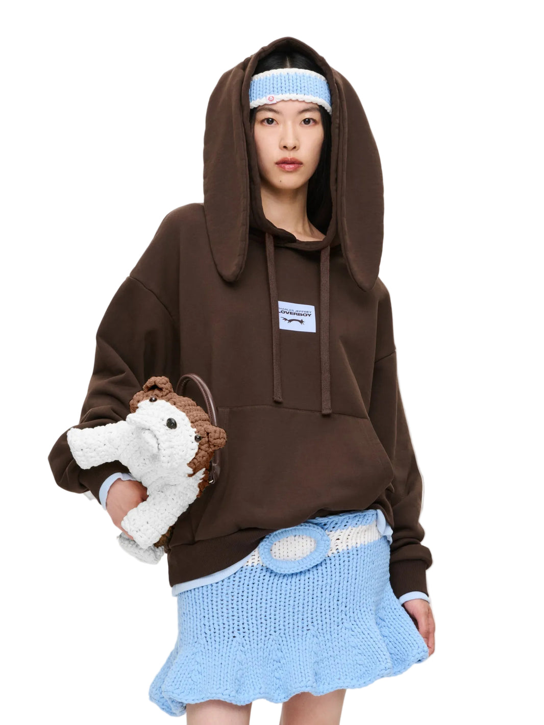 CHARLES JEFFREY LOVERBOY RABBIT EARS HOODY IN BROWN LIGHT BLUE_BROWN