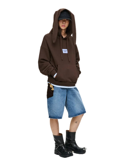 CHARLES JEFFREY LOVERBOY RABBIT EARS HOODY IN BROWN LIGHT BLUE_BROWN